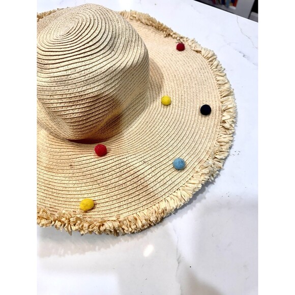 Shiraleah Chicago Wide Brim‎ Straw Hat with Pom Poms Fringe main image 7
